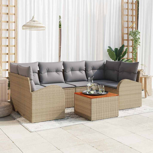 Garten-Sofa-Set 7 pcs Beige Poly Rattan