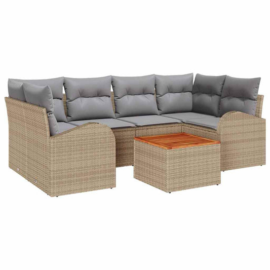 Garten-Sofa-Set 7 pcs Beige Poly Rattan