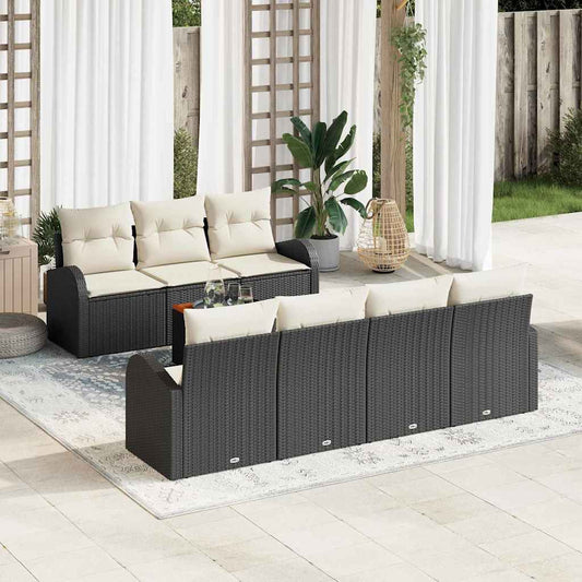 Garten-Sofa-Set 8 pcs Schwarz Poly Rattan