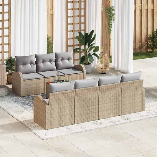 Garten-Sofa-Set 8 pcs Beige Poly Rattan