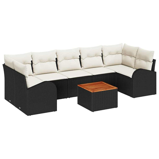 Garten-Sofa-Set 8 pcs Schwarz Poly Rattan