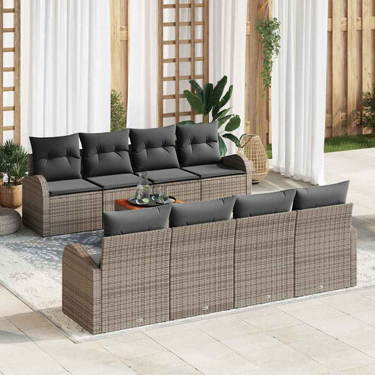 Garten-Sofa-Set 9 pcs Grau Poly Rattan