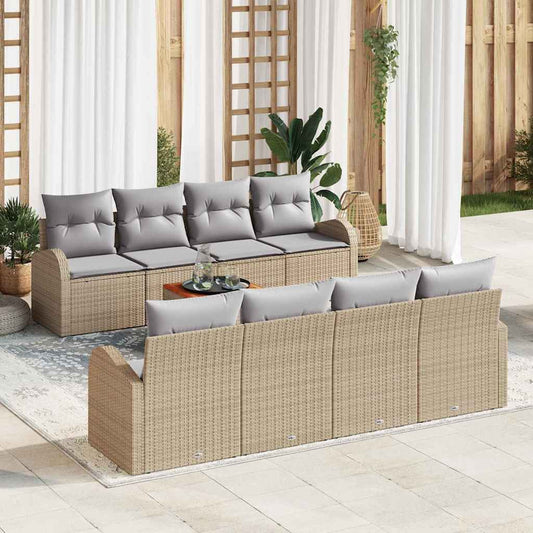 Garten-Sofa-Set 9 pcs Beige Poly Rattan