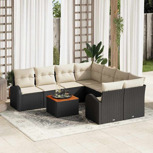 Garten-Sofa-Set 9 pcs Schwarz Poly Rattan