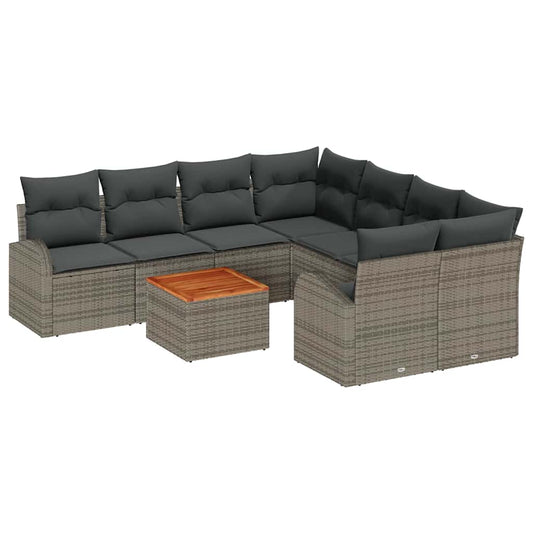 Garten-Sofa-Set 9 pcs Grau Poly Rattan
