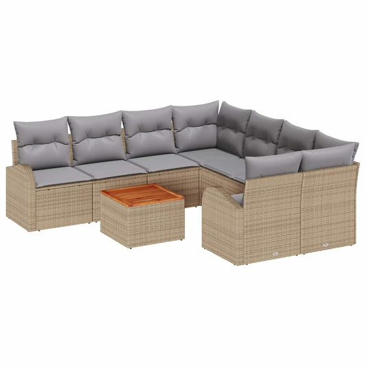Garten-Sofa-Set 9 pcs Beige Poly Rattan