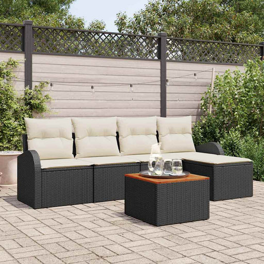 Garten-Sofa-Set 6 pcs Schwarz Poly Rattan
