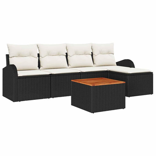 Garten-Sofa-Set 6 pcs Schwarz Poly Rattan