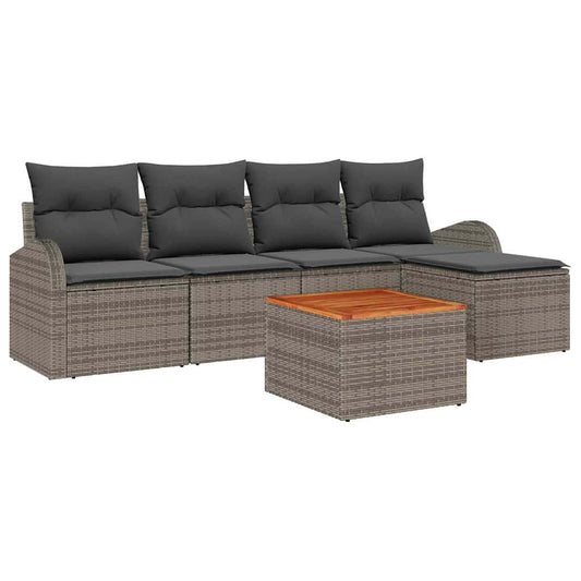 Garten-Sofa-Set 6 pcs Grau Poly Rattan