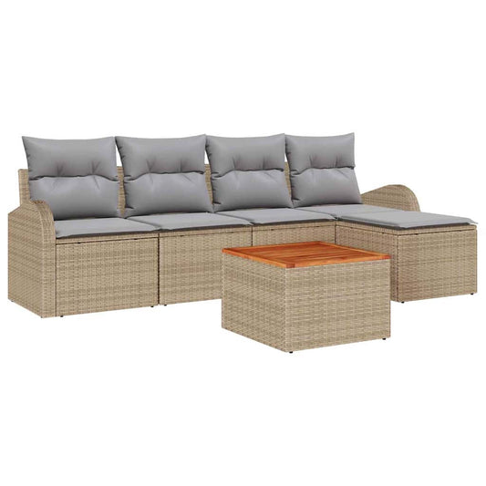 Garten-Sofa-Set 6 pcs Beige Poly Rattan