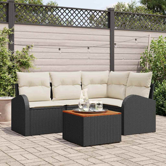 Garten-Sofa-Set 5 pcs Schwarz Poly Rattan