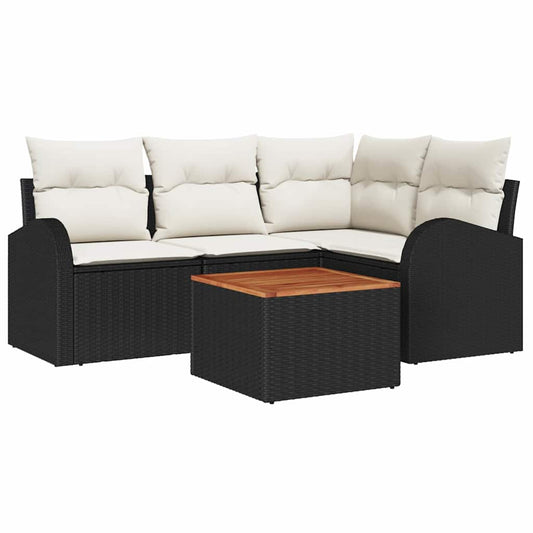 Garten-Sofa-Set 5 pcs Schwarz Poly Rattan