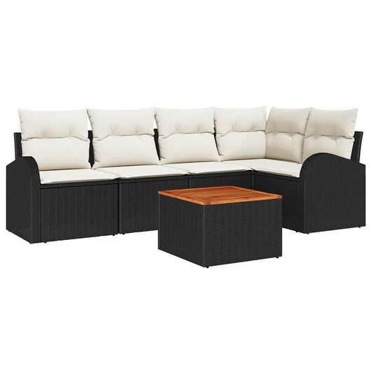 Garten-Sofa-Set 6 pcs Schwarz Poly Rattan
