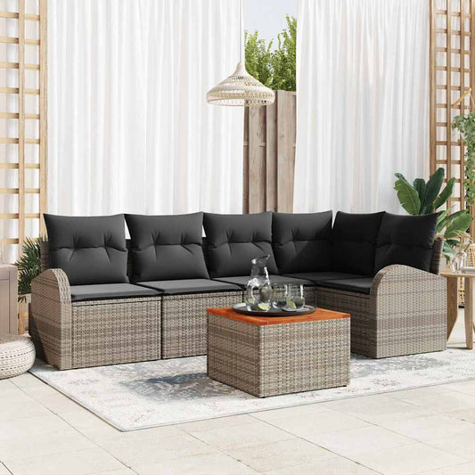 Garten-Sofa-Set 6 pcs Grau Poly Rattan
