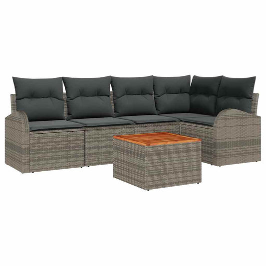 Garten-Sofa-Set 6 pcs Grau Poly Rattan