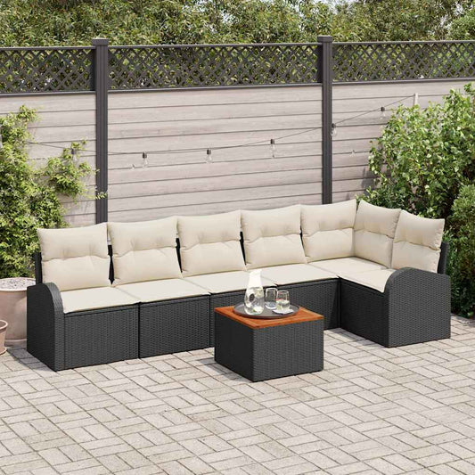 Garten-Sofa-Set 7 pcs Schwarz Poly Rattan