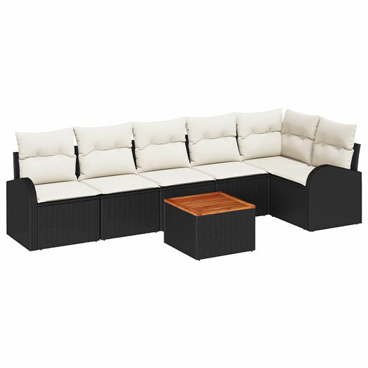 Garten-Sofa-Set 7 pcs Schwarz Poly Rattan