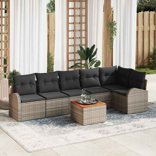 Garten-Sofa-Set 7 pcs Grau Poly Rattan