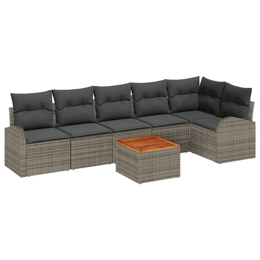 Garten-Sofa-Set 7 pcs Grau Poly Rattan
