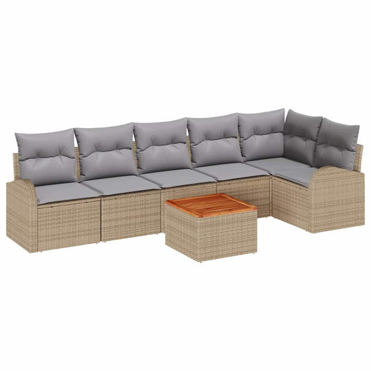 Garten-Sofa-Set 7 pcs Beige Poly Rattan
