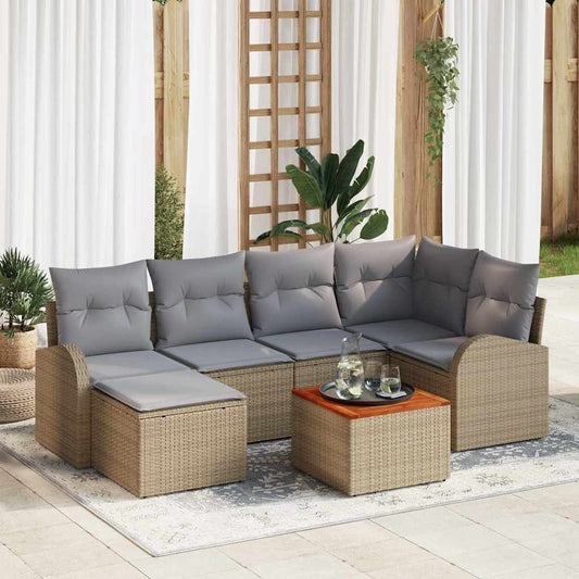 Garten-Sofa-Set 7 pcs Beige Poly Rattan