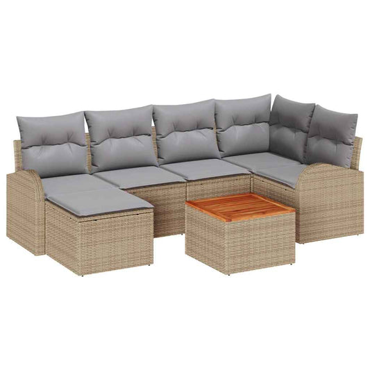 Garten-Sofa-Set 7 pcs Beige Poly Rattan