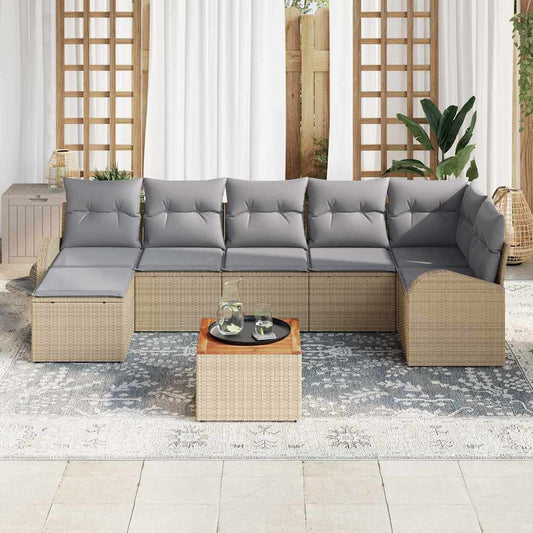 Garten-Sofa-Set 8 pcs Beige Poly Rattan