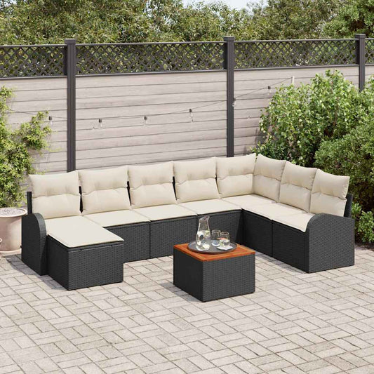 Garten-Sofa-Set mit Kissen 9 pcs Schwarz Poly Rattan