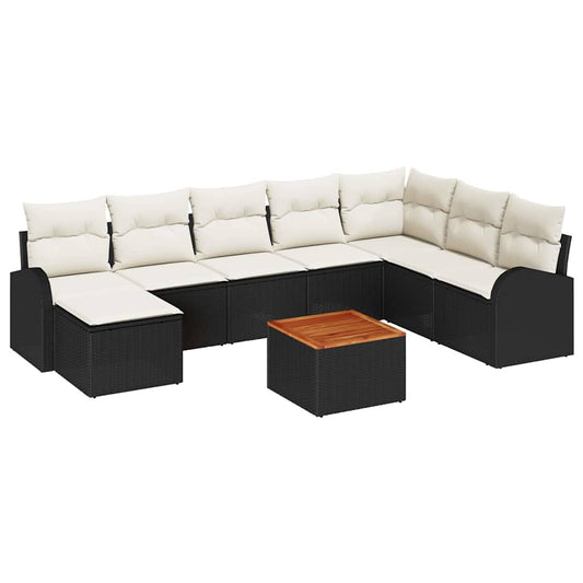 Garten-Sofa-Set mit Kissen 9 pcs Schwarz Poly Rattan