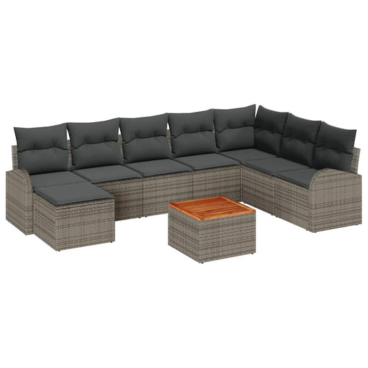 Garten-Sofa-Set mit Kissen 9 pcs Grau Poly Rattan