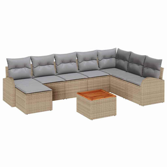 Garten-Sofa-Set mit Kissen 9 pcs Beige Poly Rattan