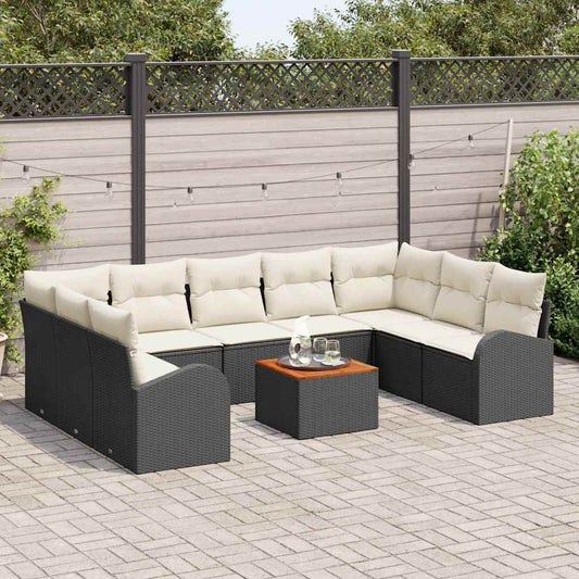Garten-Sofa-Set mit Kissen 10 pcs Schwarz Poly Rattan