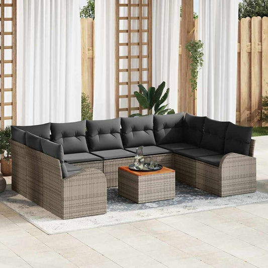 Garten-Sofa-Set mit Kissen 10 pcs Grau Poly Rattan