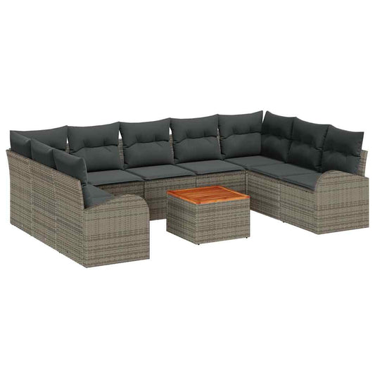 Garten-Sofa-Set mit Kissen 10 pcs Grau Poly Rattan