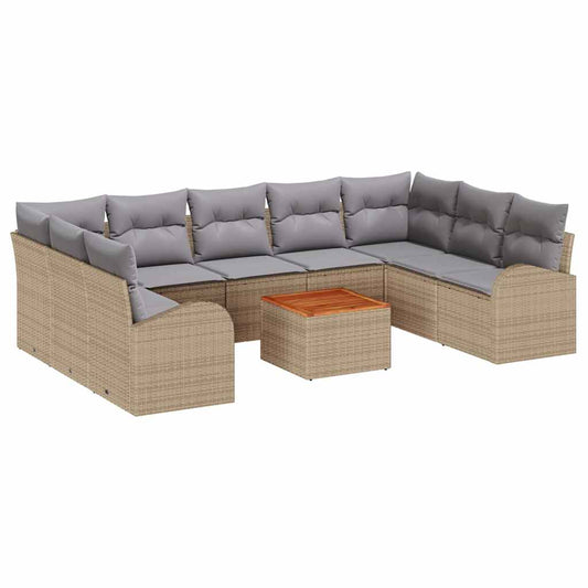 Garten-Sofa-Set mit Kissen 10 pcs Beige Poly Rattan