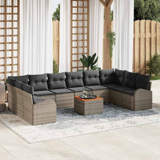 Garten-Sofa-Set mit Kissen 11 pcs Grau Poly Rattan