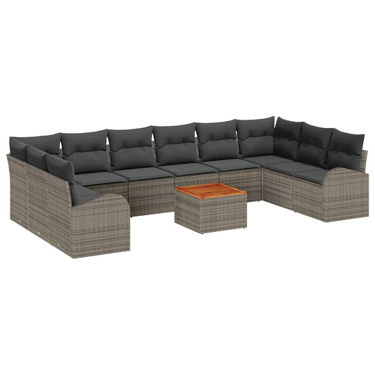 Garten-Sofa-Set mit Kissen 11 pcs Grau Poly Rattan