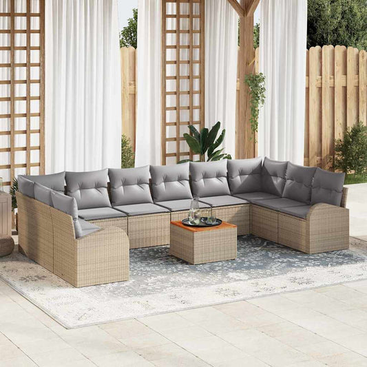 Garten-Sofa-Set mit Kissen 11 pcs Beige Poly Rattan