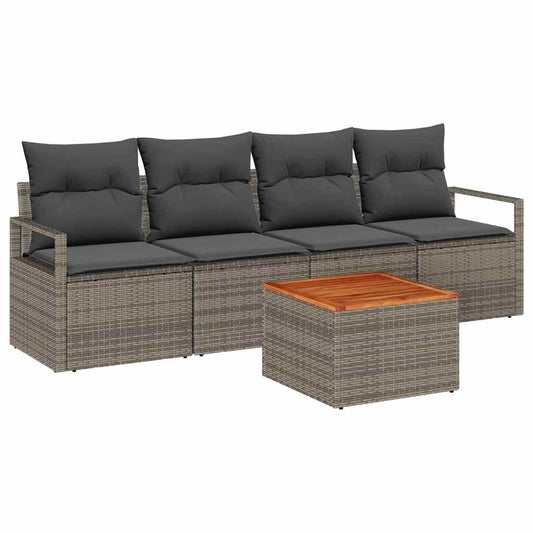 Garten-Sofa-Set mit Kissen 5 pcs Grau Poly Rattan