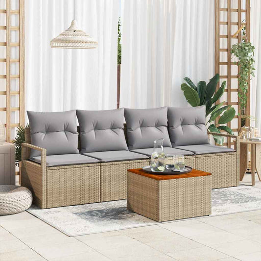 Garten-Sofa-Set mit Kissen 5 pcs Beige Poly Rattan