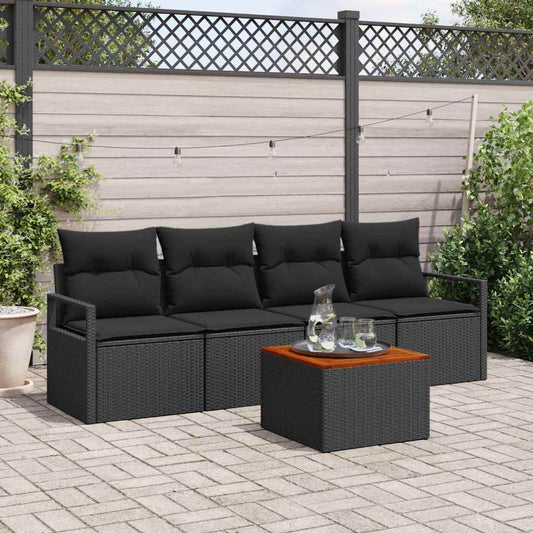Garten-Sofa-Set mit Kissen 5 pcs Schwarz Poly Rattan