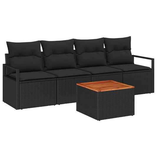 Garten-Sofa-Set mit Kissen 5 pcs Schwarz Poly Rattan
