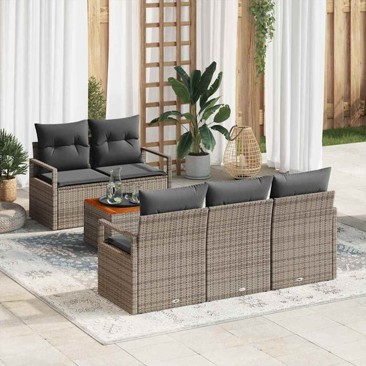 Garten-Sofa-Set mit Kissen 6 pcs Grau Poly Rattan