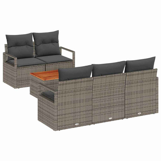 Garten-Sofa-Set mit Kissen 6 pcs Grau Poly Rattan