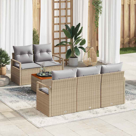 Garten-Sofa-Set mit Kissen 6 pcs Beige Poly Rattan