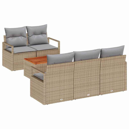 Garten-Sofa-Set mit Kissen 6 pcs Beige Poly Rattan