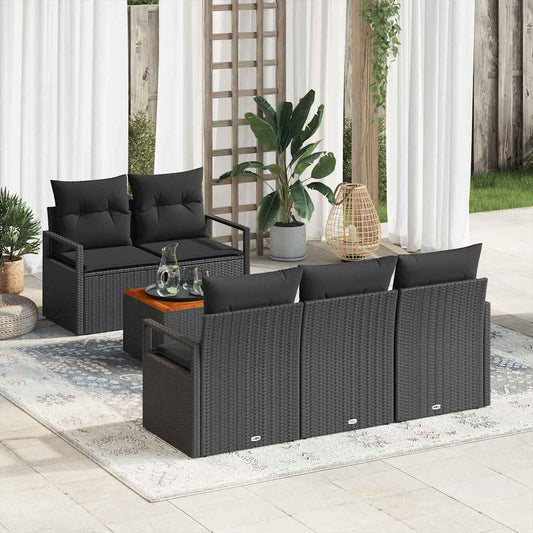 Garten-Sofa-Set mit Kissen 6 pcs Schwarz Poly Rattan