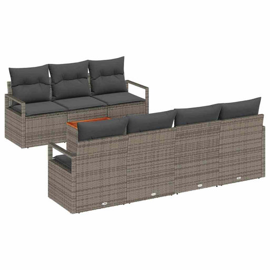 Garten-Sofa-Set mit Kissen 7 pcs Grau Poly Rattan
