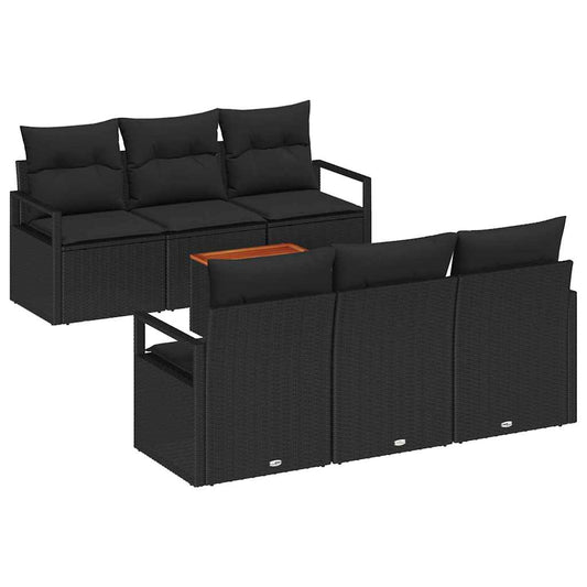 Garten-Sofa-Set mit Kissen 7 pcs Schwarz Poly Rattan