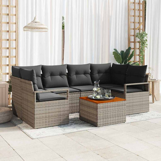 Garten-Sofa-Set mit Kissen 7 pcs Grau Poly Rattan